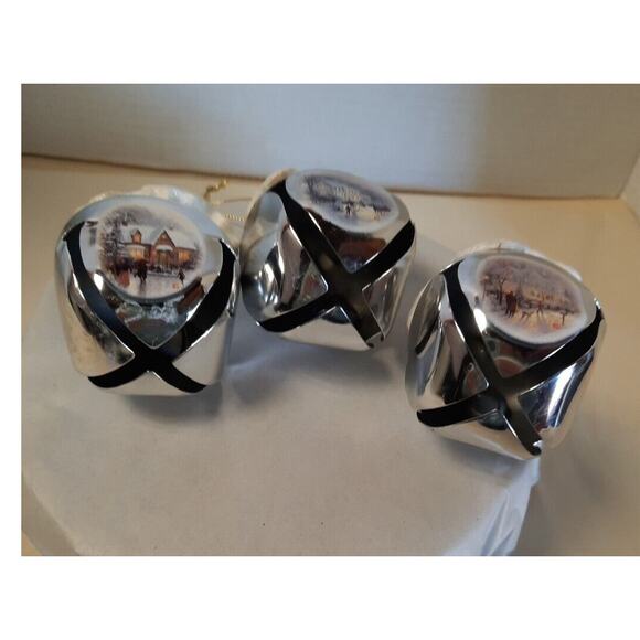 VINTAGE ASHTON DRAKE GALLERIES SET‎ OF 3 THOMAS KINKADE SLEIGH BELLS ORNAMENTS - Picture 7 of 10